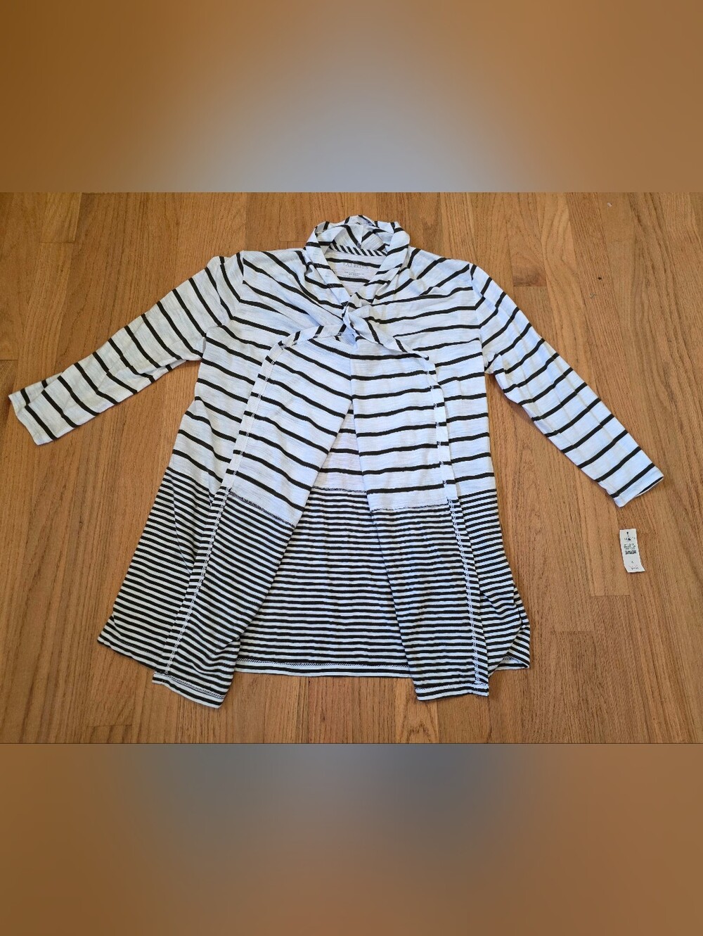 Talbots Olive Green & White Striped Long Sleeve Cardigan Size Small